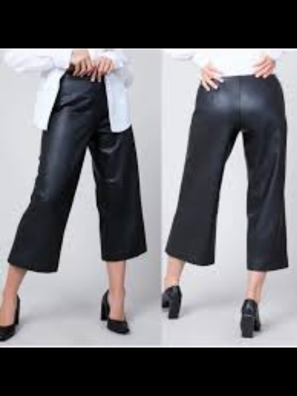 NWT SPANX 20391R Leather-Like Culotte in Black Faux Wide Leg Crop Pants M